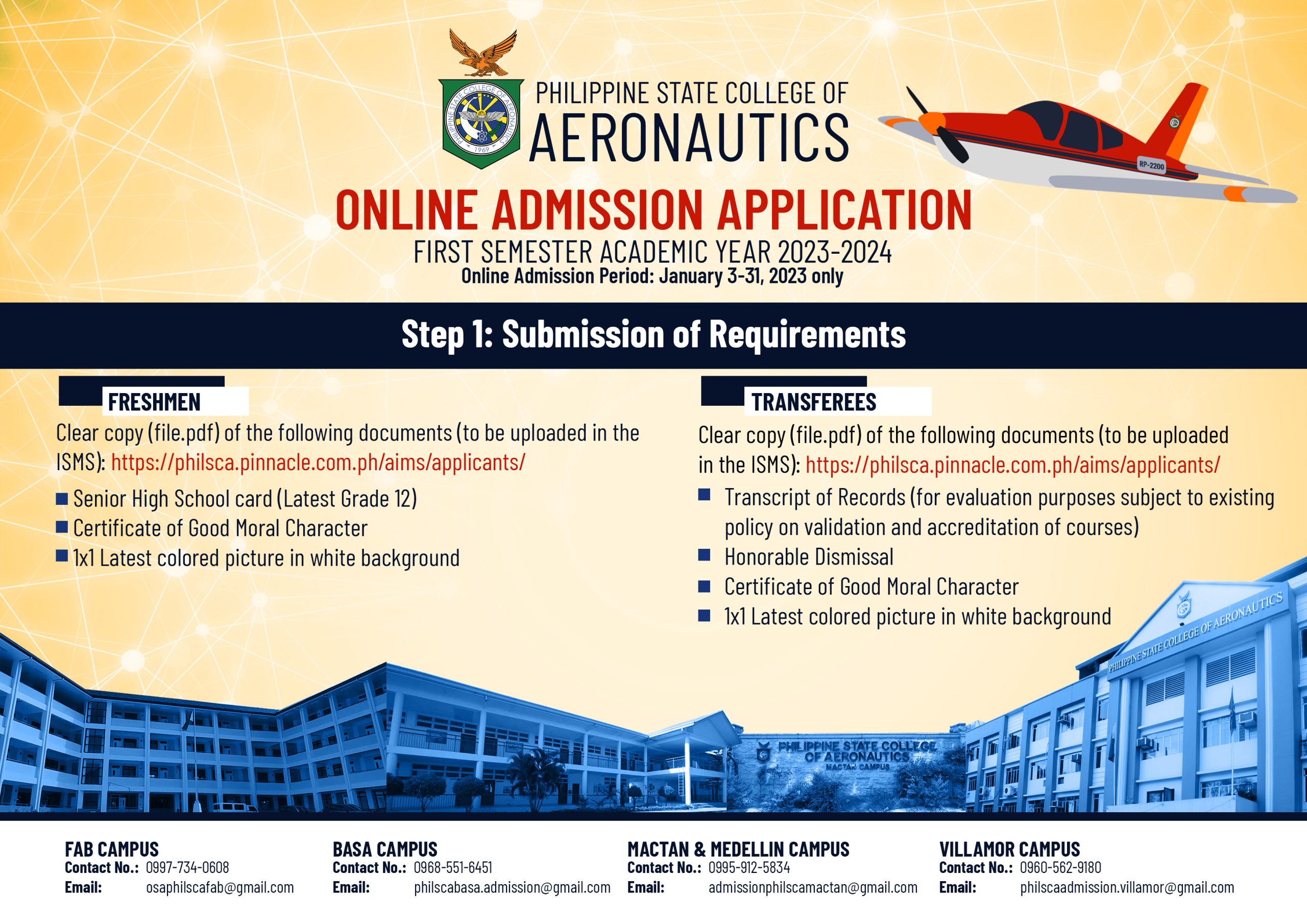Online Admission Application Academic Year 2023-2024 - Philippine State  College of Aeronautics